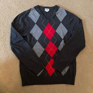 Old Navy Argyle print Sweater-gray/red-lt gray- Size M